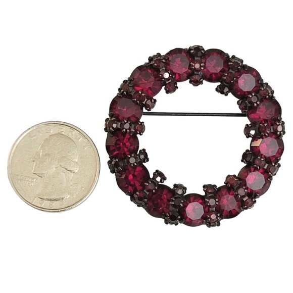 Joseph Warner Red Rhinestone Open Round Japanned Brooch Pin, Signed M173 - Picture 5 of 7